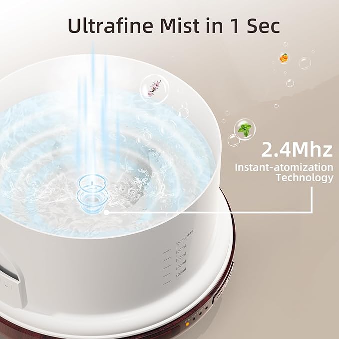 ASAKUKI 500ml Essential Oil Diffuser, Aromatherapy Fragrant Oil Humidifier Vaporizer, 7-Color Light and Auto-Off Safety Switch Reddish-Brown