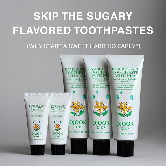 Kids Fluoride Free Bamboo Salt Toothpaste with nHA - Pure Dew | Nano Hydroxyapatite, Remineralizing, Strengthening Enamel for First Teeth, Safe to Swallow (0.7oz)