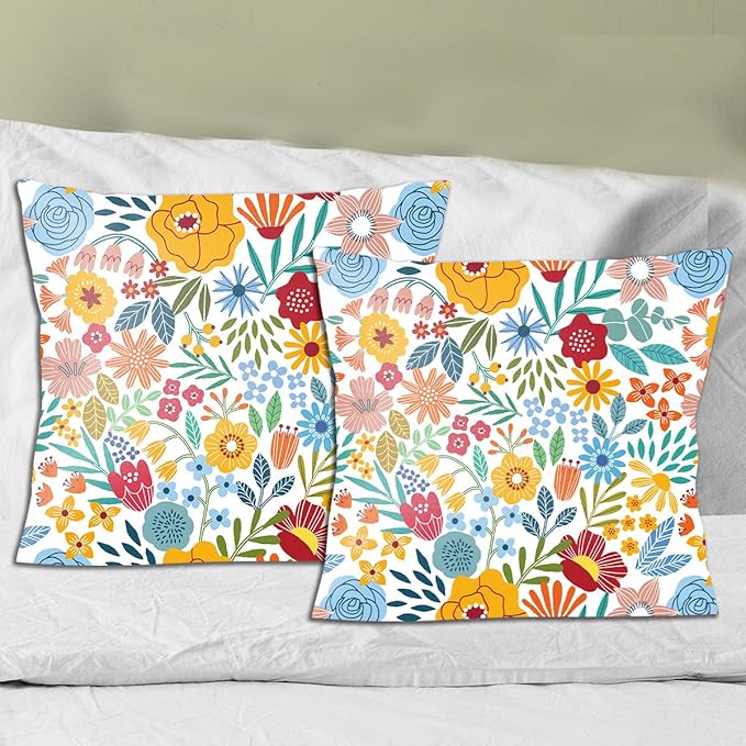 2 Pack Retro Cute Wildflowers Decor Throw Pillow Covers, 18x18 Pillow Cover, Decorative Couch Pillow Covers Flower Decor Pillowcase for Sofa Cushion Sofa Home Bedroom Chair Office Car Seat Living Room