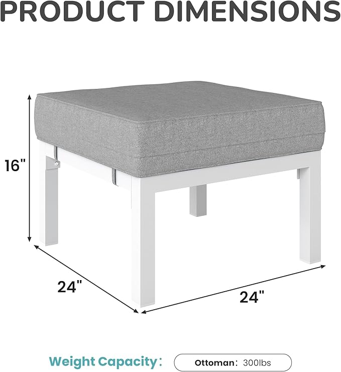 Solaste Outdoor Footstools Patio Ottoman Set of 2, Aluminum All-Weather Outdoor Footrest Seat with Removable Cushions, Patio Furniture Ottomans for Garden, Backyard, Poolside-White