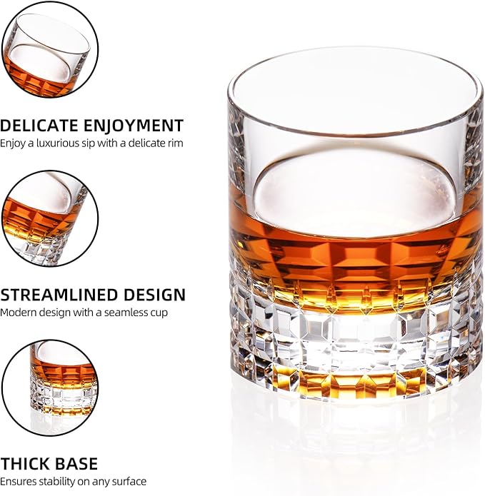 KAMMAK Crystal Whiskey Glasses Set of 2, Luxury 7.78oz Old Fashioned Glasses Stemless, Hand Blown Cocktail Glasses, Handcrafted Cut Scotch Cup for Women, Men Gift for Bourbon Barware, Home Bar