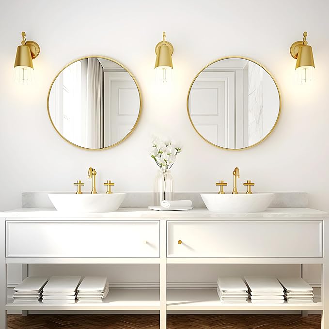 Fabuday Gold Circle Mirror for Bathroom - Small 18 Inch Round Mirror for Wall Decor with Golden Matte Frame, Living Room, Bedroom, Entryway Circular Mirrors