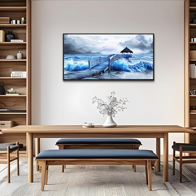 ZUITINGHUA Black Framed Canvas Wall Art For Living Room Wall Decor For Bedroom Office Wall Decoration Ocean Landscape Paintings Black And White Pictures Artwork Room Aesthetic Home Decor 20x40 In