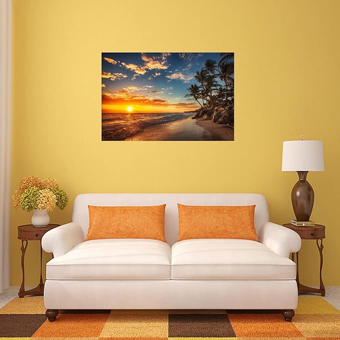 DZL Art S74769 Canvas Painting Print Paradise Tropical Island Beach with Palms Photograph Print Nature Pictures Wall Art Canvas Prints Painting for Living Room Bedroom Decor Office Wall Decor