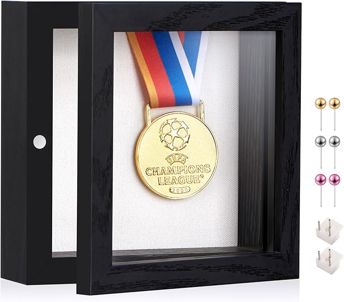 5x5 Deep Shadow Box Picture Frame Display Case with Linen Back ,Real Glass Small Mini Black Shadow Memory Box Frame 5x5 for Insect Display Pet Photo Memorial Flower Art Craft Wall Decor Gift