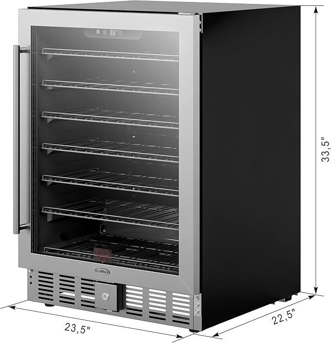 KoolMore 23.4” Inches Small Built-In Glass Door Refrigerator and Beverage Cooler for Soda Cans, 6 Wire Shelves, Adjustable Temperature Range [5.1 Cu. Ft.], 24" Inch (KM-BIR5C-GD)