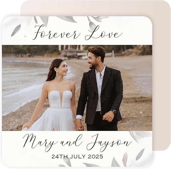 60 Pack Personalized Wedding Coasters, Custom Cardboard Coasters for Drinks with Photo Print and Text, Keepsake Wedding Favors and Gifts for Couples, 4x4 Square, Design 7