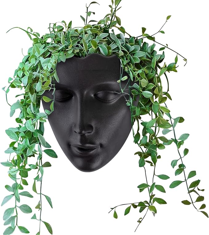 GDYOOSHOW 6.7" Tall Hanging Planter Wall Flower Pot for Garden Balcony Indoor or Outdoor (Black Resin)