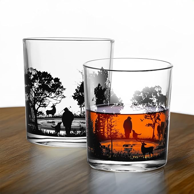 Old Fashioned Whiskey Glasses, Stemless Wine Glasses with Gift Box, 10Oz Rocks Glass for Scotch Cocktail Bourbon Vodka Liquor, Unique Gifts for Dad, Husband, Father's Day, Anniversary