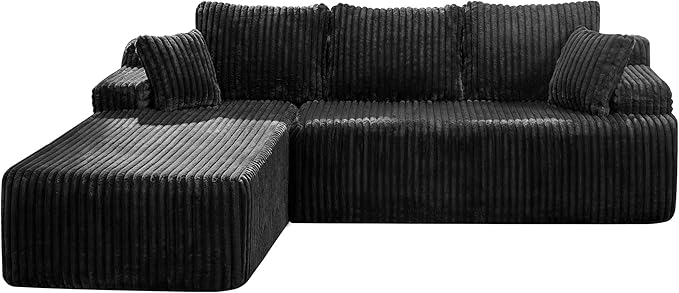 Hobestluk Modular Sectional Sofa Couches 108" L-Shape Couch 3 Seat Modular Sofa Memory Foam Sectional Couches for Living Room, Boneless Couch with Oversized Chaise (Black, Left Facing)