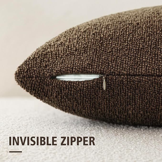 Foindtower Pack of 2 Textured Boucle Throw Pillow Covers Accent Solid Decorative Pillow Cases Cozy Woven Couch Cushion Case for Sofa Bedroom Living Room Home Decor 20x20 Inch Chocolate