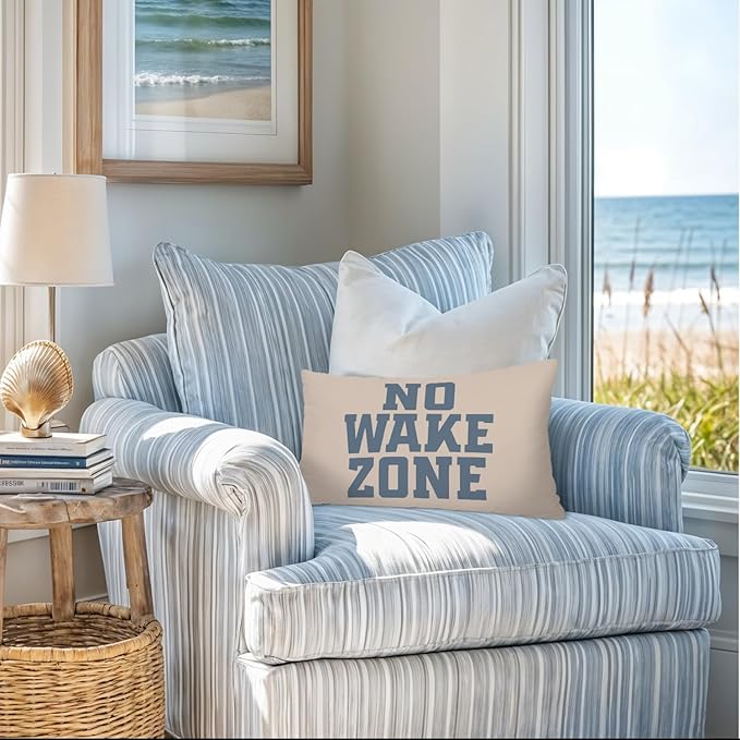 Coastal Beach Room Decor 12x20 Pillow Cover, Lake House Decor, No Wake Zone Nautical Coastal Decorative Lumbar Pillow Covers for Bedroom Living Room Home Sofa Couch