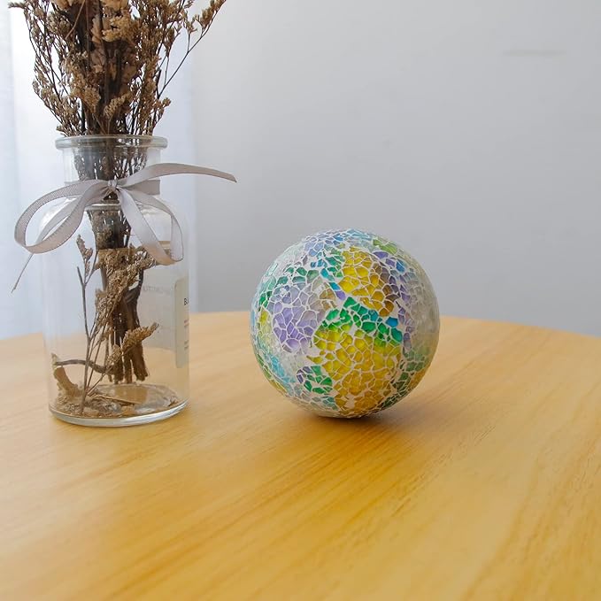 6pcs 2.36in Mosaic Glass Sphere Ball Decorative Mosaic Glass Orbs Mosaic Deco Balls for Bowls Vases Table Centerpiece Deocr