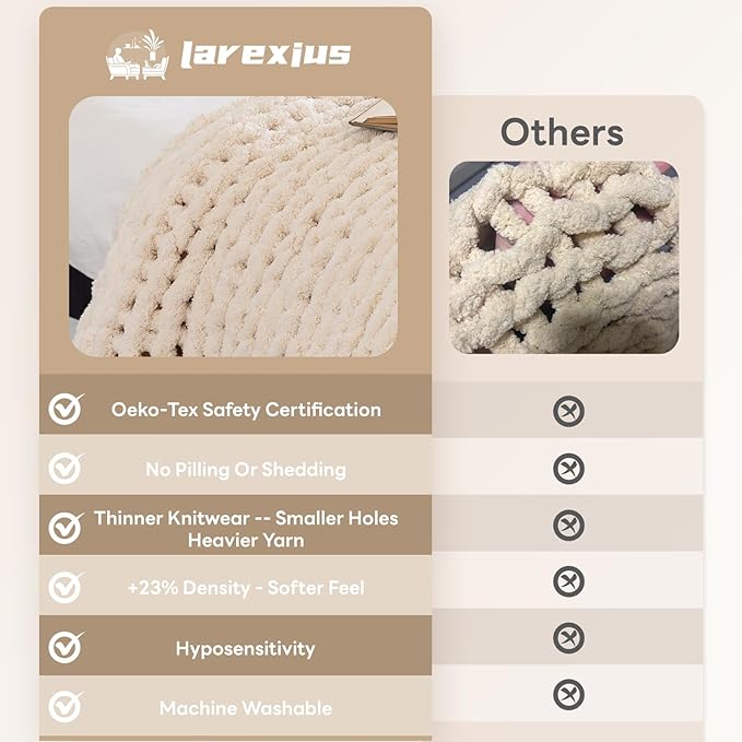 Chunky Knit Blanket - Luxury Soft Cozy 40 * 50 Throw Blanket,100% Woven Blanket Rope Knot Throw Blanket for Couch, Sofa, Home Decor, Gift - Machine Washable(Cream)