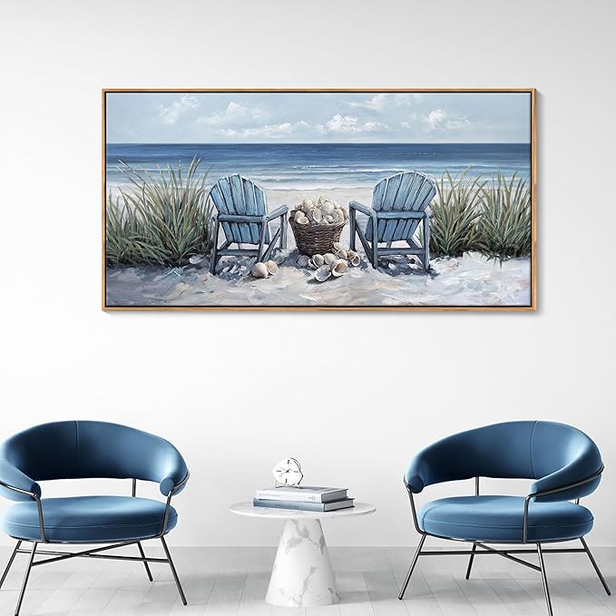 HGUAOA Coastal Wall Art - Large Landscape Wall Pictures for Living Room, Bedroom Pictures, Ocean Beach Artwork, Blue Above Bed Wall Decor Coastal Landscape Wall Art,Framed Beach Pinting