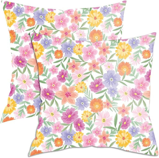 2 Pack Retro Cute Wildflowers Decor Throw Pillow Covers, 18x18 Pillow Cover, Decorative Couch Pillow Covers Flower Decor Pillowcase for Sofa Cushion Sofa Home Bedroom Office Car Seat Living Room