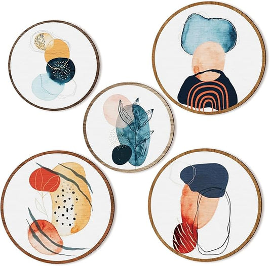 Qunclay 5 Pcs Wall Art Decor Wooden Living Room Wall Decor Bohemian Hanging Farmhouse Geometric 10'' and 8'' Aesthetic Wood Minimalist Posters for Bedroom(Geometry)