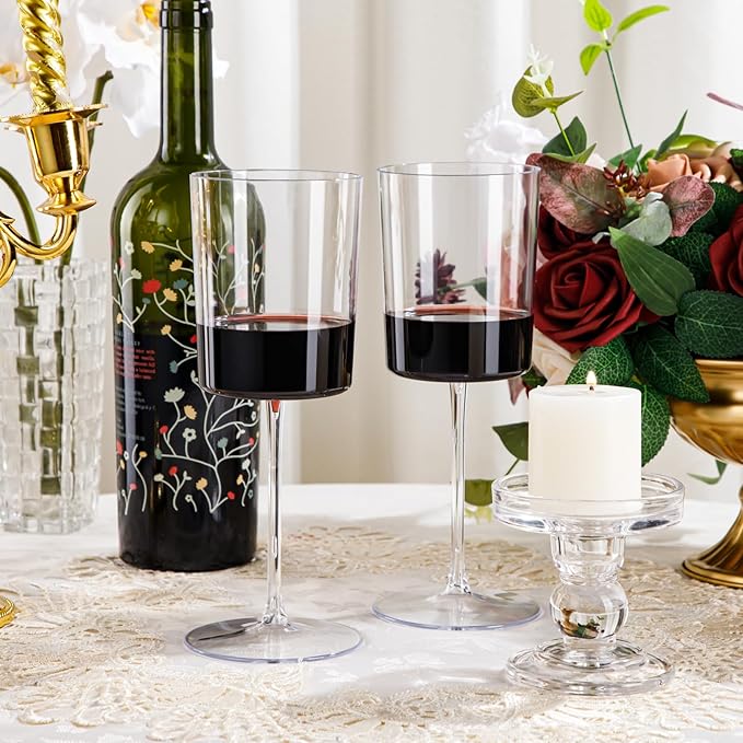 Ciaell 12 Pack Clear Plastic Wine Glasses - 14Oz Plastic Wine Glasses with Stem - Disposable Stemmed Wine Glass for Parties & Weddings & Outdoor