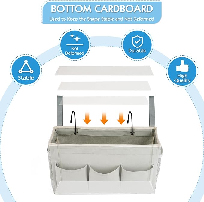 Bedside Storage Caddy/Bedside Hanging Storage Bag for Headboards Bunk Beds Dorm Rooms Book Phone Magazine Holder (New Grey)