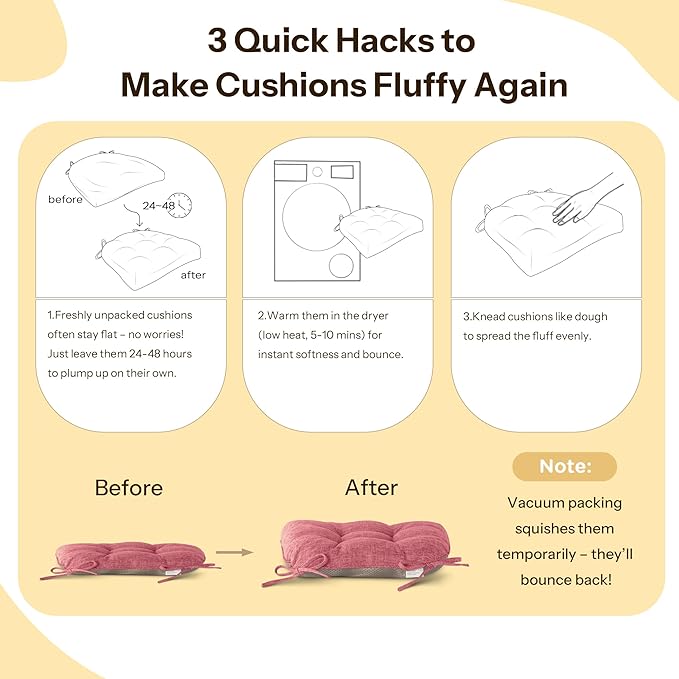 Non Slip Chair Cushions for Dining Chairs Set of 4 Kitchen Chair Cushions 18"x18"x3" Turfted Chair Pads Comfortable and Soft Seat Cushion with Ties (Pink)