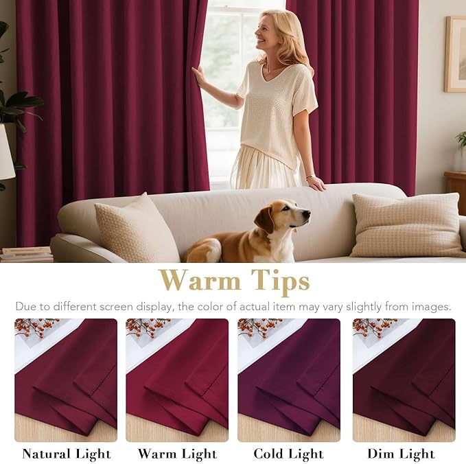 H.VERSAILTEX Christmas Blackout Curtains Premium Blackout Thermal Insulated Room Darkening Curtains for Bedroom/Living Room - Classic Grommet Top (2 Panels, Burgundy, 52 Inch by 45 Inch)