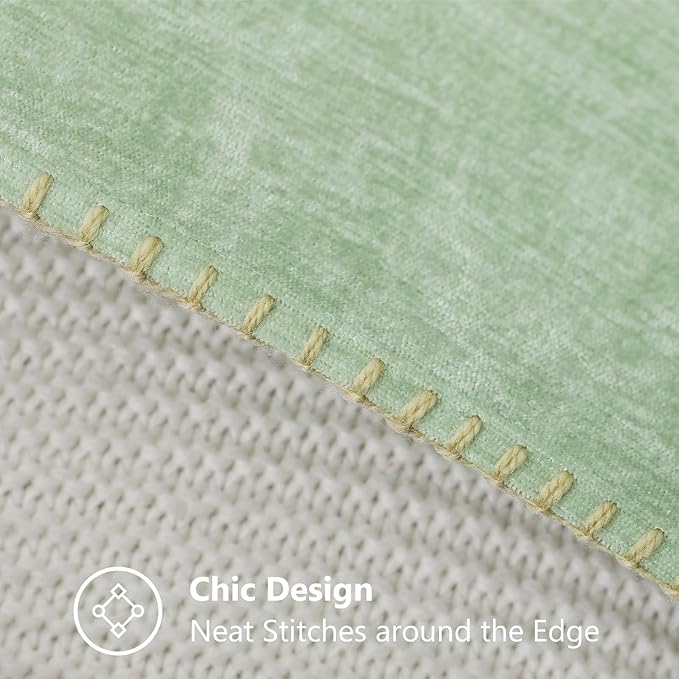 decorUhome Chenille Soft Throw Pillow Covers 20x20 Set of 2, Farmhouse Velvet Neutral Decorative Euro Pillow Covers with Stitched Edge for Couch Sofa Bed Home Decor, Sage Green