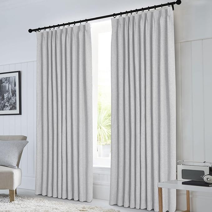Macochico 100”Wx96”L Pinch Pleated 100% Blackout Linen Curtains Thermal Sliding Curtains for Bedroom Living Room Sliding Glass Door Farmhouse Shabby Chic Silver Grey Drapery with Tieback 1 Panel