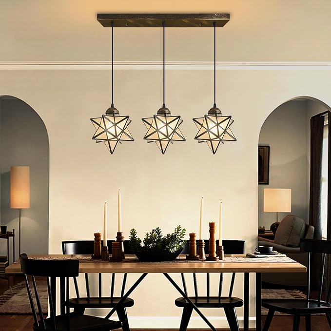 Farmhouse Frosted White Glass Chandelier 3 Lights Star Pendant Lights for Dining Table Kitchen Island Modern Ceiling Hanging Lights Included LED Warm Light Bulbs Oiled Bronze