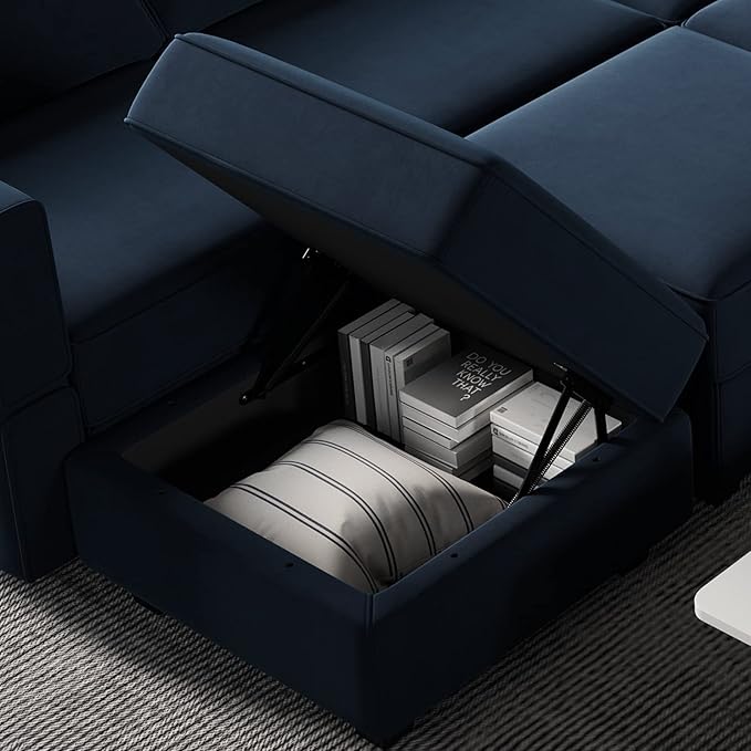 Belffin Modular Sectional Arm Accent Chair with Storage Seat Velvet Armchair Single Sofa Club Chair Blue