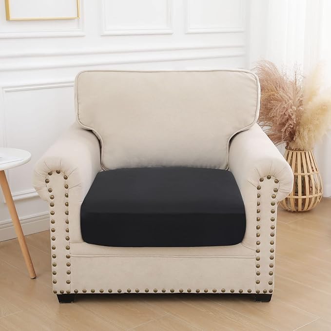 hyha Waterproof Couch Cushion Covers, Stretch Sofa Couch Seat Slipcover for Dog Washable, Non-Slip Waterproof Outdoor Cushion Covers for Patio Furniture Replacement (1 Piece for Small, Black)