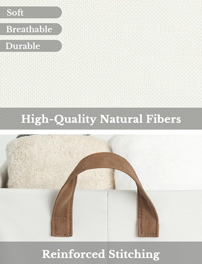 StorageWorks Storage Bins, Fabric Storage Bins for Shelves, Storage Baskets with Metal Frame, Closet Baskets and Bins with Handles, Beige, 2-Pack