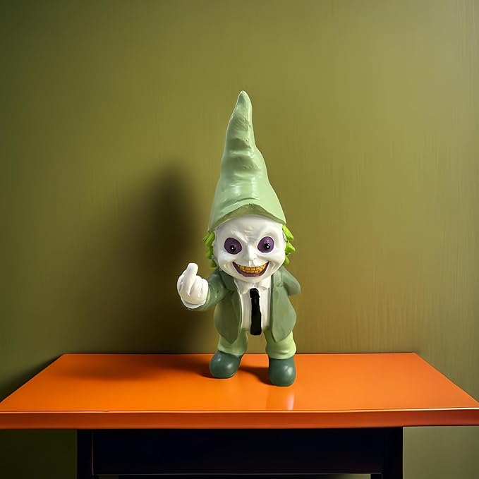 Halloween Decor Funny Garden Gnomes, Middle Fidget Gnome Statue Horror Movie Gnome Creepy Outdoor Decor for Haunted House Lawn Table Decoration (5.5in, Green)