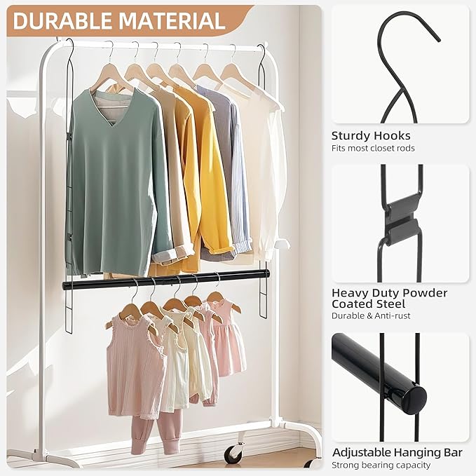 STORAGE MANIAC Hanging Closet Rod, Adjustable Width and Height Closet Hanging Organizer, Space-Saving Clothes Hanging Bar, Closet Extender Hanging Rod Double Closet Hanging Rod, 1 Pack Black