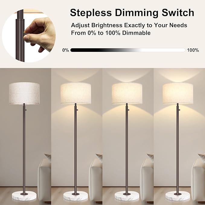 Floor Lamp for Living Room,Dimmable Gold Floor Lamp,Modern Standing Lamp with Marble Base,Tall Standing Lamp for Bedroom, Reading,Office & Kids' Room,LED Bulb Included(Brown)