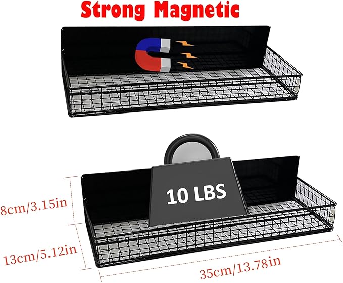 Bruda 2 Pack Large Magnetic Shelves Spice Rack Organizer for Washing Machine, Fridge, Refrigerator, Oven, Coffee Maker, Metal Peg Board 009