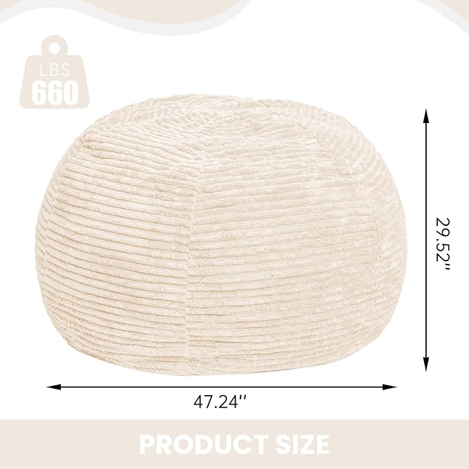 Large Bean Bag Chair, 5FT Giant Beanbag Chairs with Memory Foam Filled, Bean Bag Chairs for Adults, Ultra Soft Lazy Sofa for Living Room Bedroom (White)
