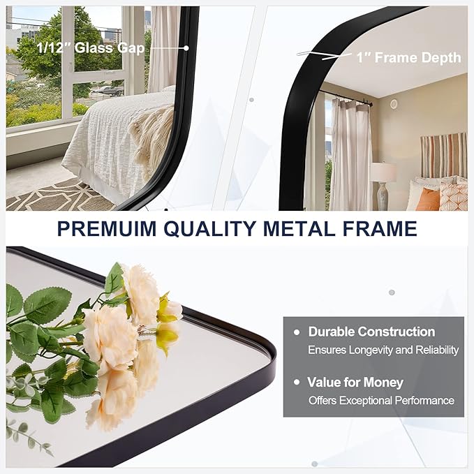 ANDY STAR Black Oblong Mirror, 32x40 Inch Black Oval Mirror for Bathroom with Stainless Steel Metal Frame, Wall Mouned for Bathroom, Living Room, Entryway