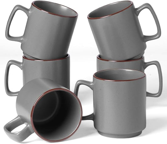 famiware Coffee Mugs Set of 6, Nebula 14oz Coffee Mugs, Ceramic Cup Set with Handle for Latte, Tea, Milk, Cappuccino, Cocoa, Dark Gray