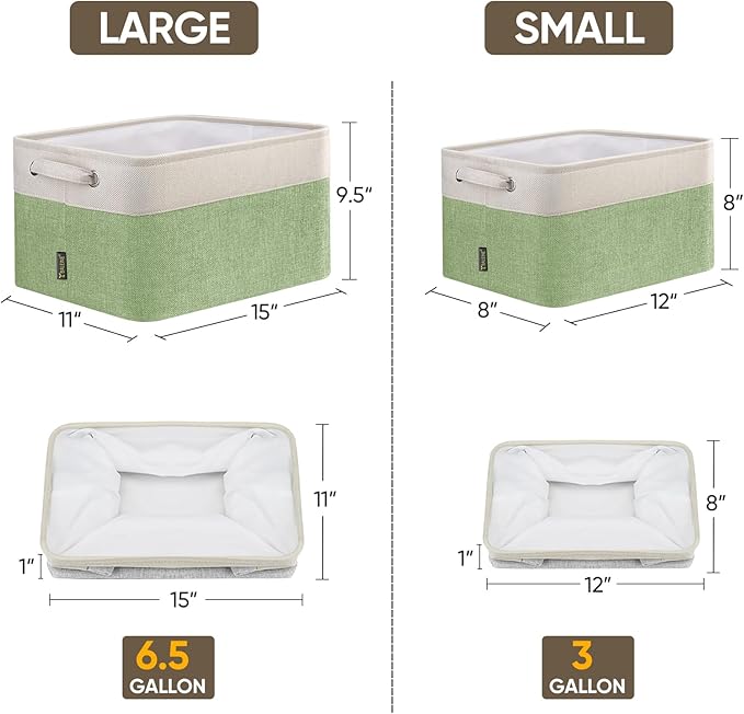 BALEINE 1 Pack Fabric Storage Bins for Shelves, Linen Storage Baskets for Organizing, Decorative Closet Bins for Clothes, Home (Green, 12"x8"x8")