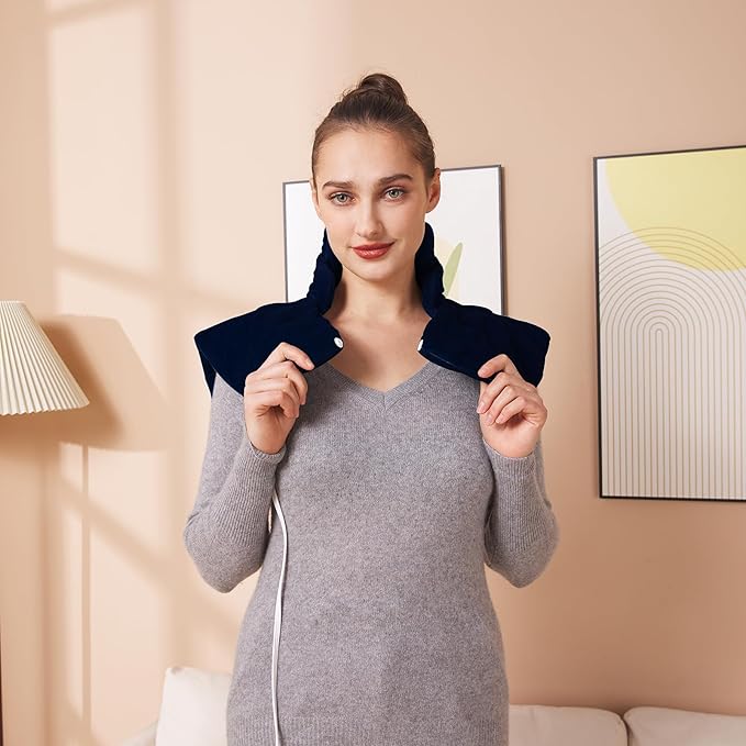 Ruqiji 19" x 24" Weighted Neck&Shoulder Heating Pad, 2.5lbs with 12 Temperature Settings&Countdown timer,Pain Relief for Neck/Shoulders/Menstrual Pain, Christmas Gifts for Women Men Mom Dad(Navy Blue)