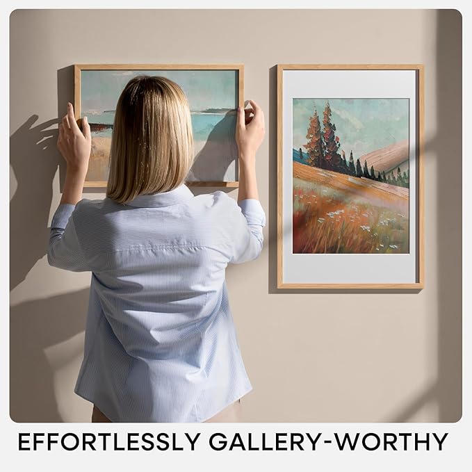 Homeforia 11x11 Picture Frame Wood, High-End Natural Oak 11 x 11 Thin Square Poster Frames with Mat 9 by 9 inch Photo, 11by11 Light Wooden Frame Matted to 9x9 Print, Tempered Glass, Wall Kit, Set of 1
