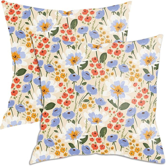2 Pack Retro Cute Wildflowers Decor Throw Pillow Covers, 18x18 Pillow Cover, Decorative Couch Pillow Covers Flower Decor Pillowcase for Sofa Cushion Sofa Home Bedroom Bed Office Car Seat Living Room