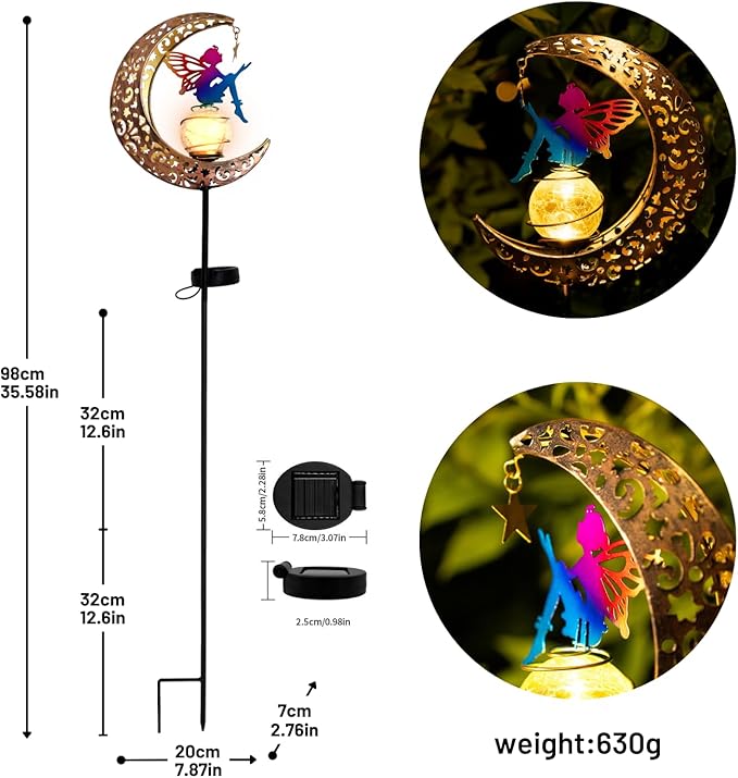 Moon Fairy Solar Garden Lights, Outdoor Decor Pathway Lights, LED Lawn Decor Lights - Gardening Gifts for Women(Moon Fairy Garden Lights)