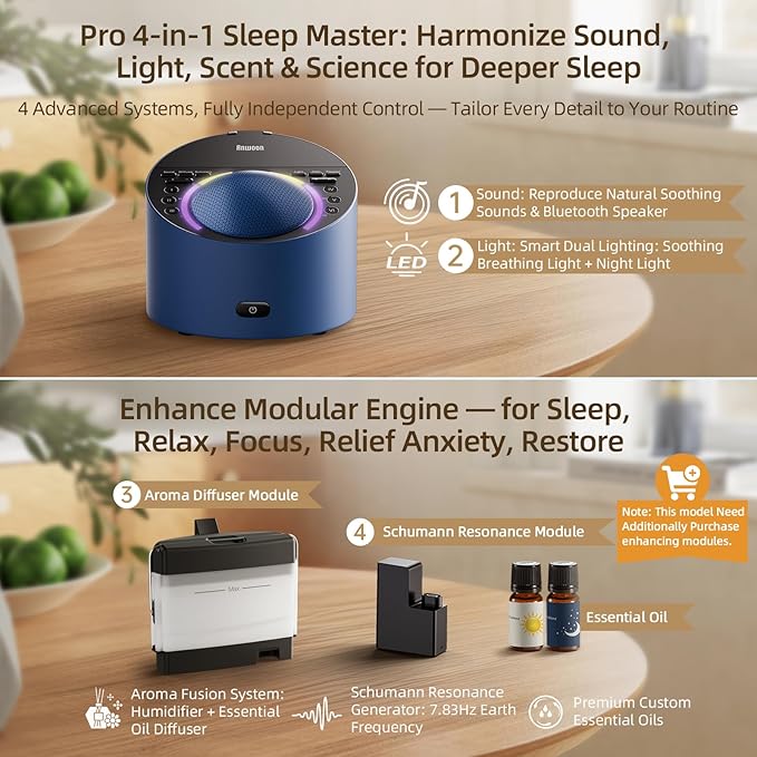 Sound Machine & Soothing Light |Optional Expan. Aroma Diffuser & Schumann Resonance (Add'l Purchase) |Premium Metal Shell with 50+ Calming Sounds System for Sleep, Focus, Relaxation –Adults Kids Baby