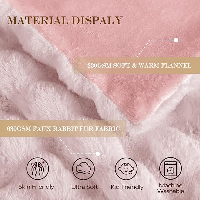 Latepis Pink Faux Fur Queen Blanket for Bed Bubble Cute Soft Warm Comforter Thick Furry Blanket for Sofa Bedroom Cozy Blankets for Women Gift Luxury Blankets for All Seasons 90''x90'', 860gsm
