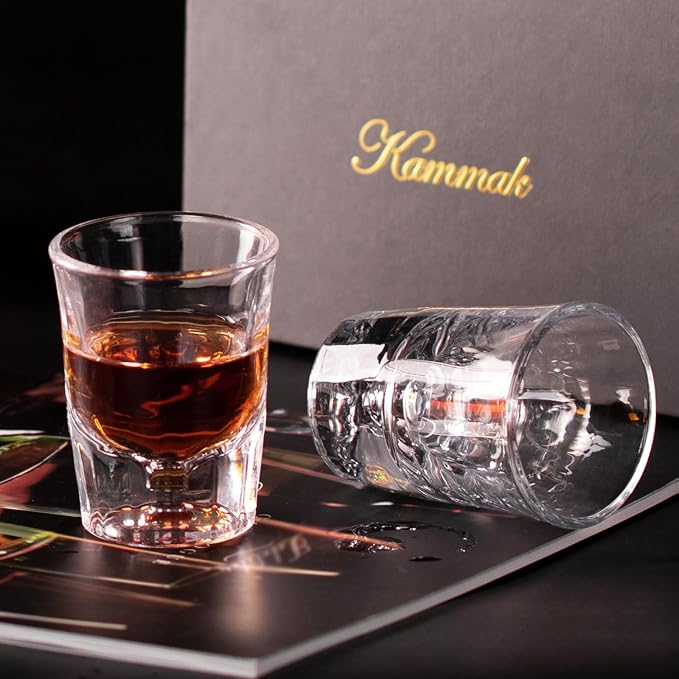 KAMMAK 2 Pack Shot Glasses Bulk 2.5oz Cool Shot Glasses with Heavy Base for Whiskey, Vodka in Bar And Party Gifts for Men, Whisky Lovers, Wedding, Anniversary, Birthday