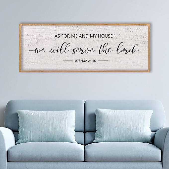 LuZhiQiang As For Me And My House We Will Serve The Lord Wall Decor Sign 40"X15" Bible Verse Religious Scripture Wall Art (Wood)