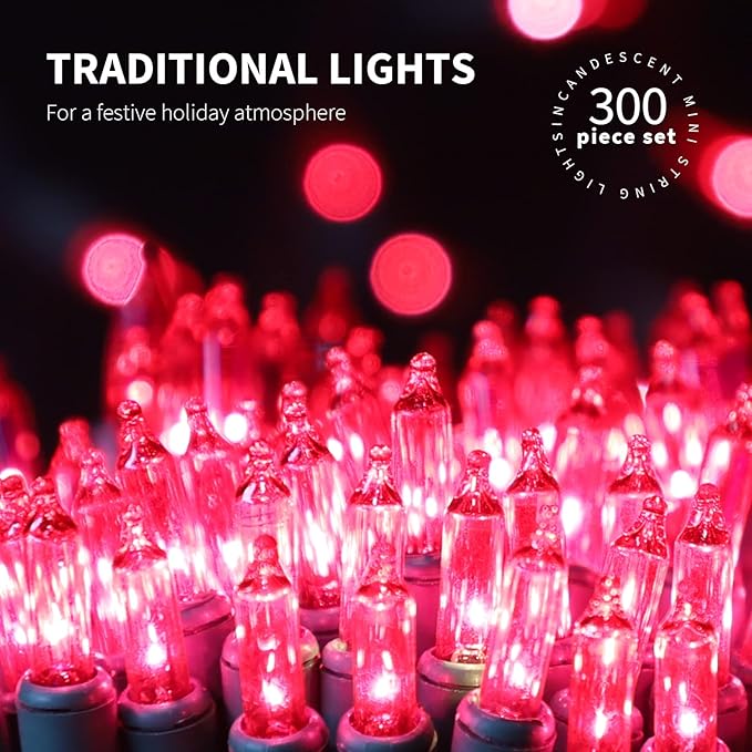 300LIGHTS(2*150L) Pink Extra-Bright with End Connectors Christmas Decorative Lights 19.44m UL Certified Mini String Light Set Waterproof for Home Garden Holiday Tree Party Patio Decor Wedding