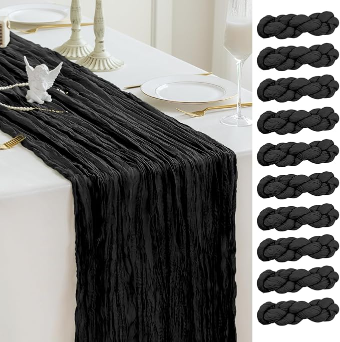 Sioloc Black Cheesecloth Table Runner Fall Autumn Decor for Home 10ft Table Cloth for Wedding Birthday Party Halloween Thanksgiving Decorations