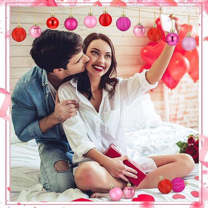 64 Pcs Christmas Ball Ornaments Glitter Red Hot Pink Ornament for Christmas Tree 1.6/1.97/2.4 Inch Shatterproof Assorted Size Xmas Baubles for Home Tree Holiday Party Supplies